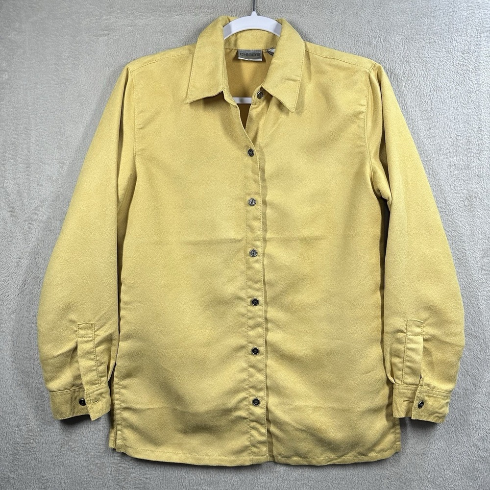 Chico's Faux Suede Button Front Shirt Women's Size S Yellow